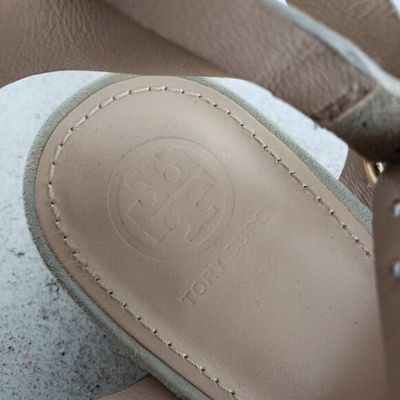 Tory Burch Leather Suede Cork Wedge Sandals Gray size 8.5M Comfort Preppy - Picture 11 of 16